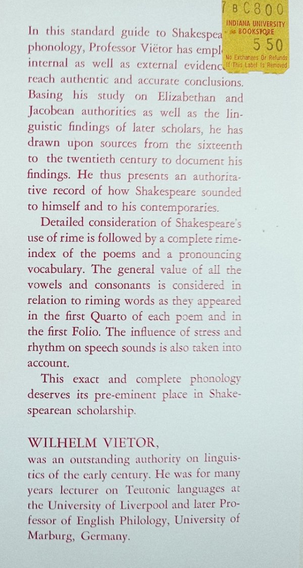 Wilhelm Vietor A Shakespeare Phonology