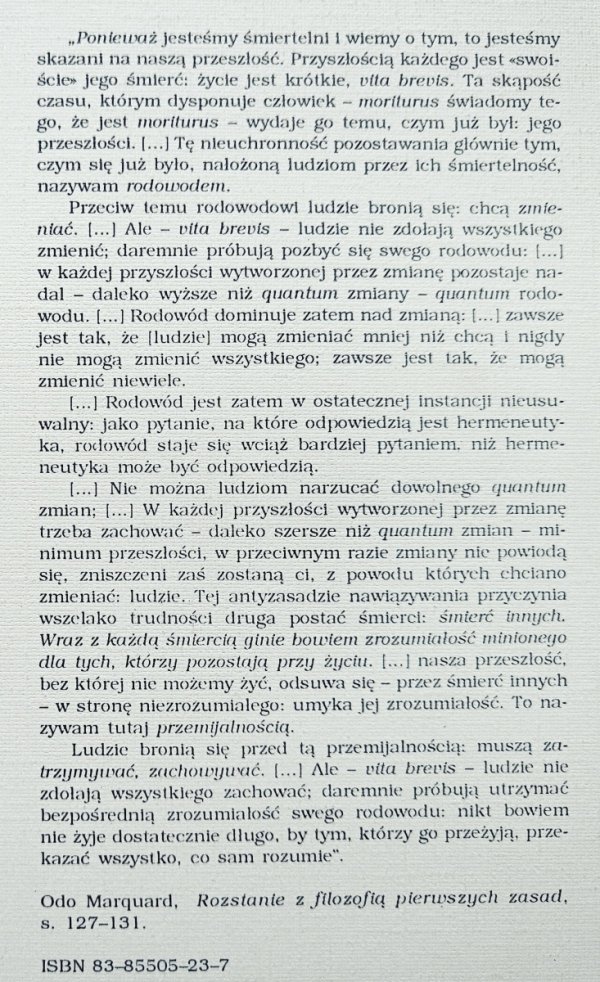 Odo Marquard Rozstanie z filozofią pierwszych zasad
