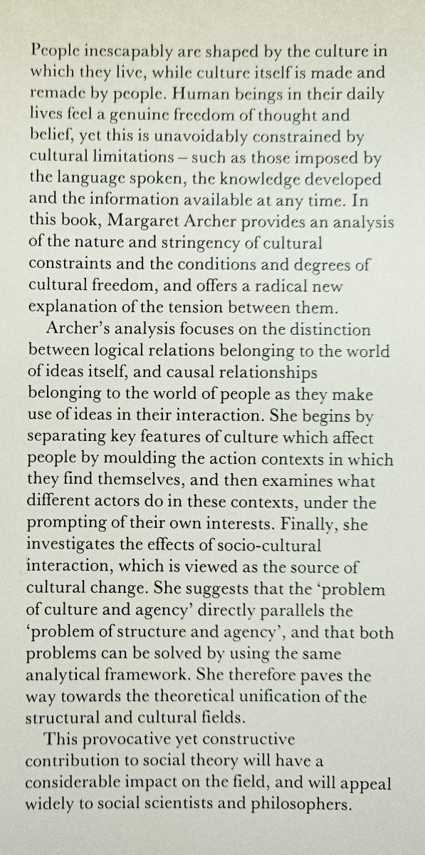 Margaret Archer Culture and Agency. The Place of Culture in Social Theory