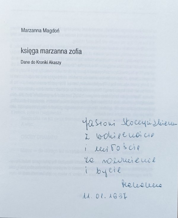 Marzanna Magdoń Księga Marzanna Zofia. Dane do Kroniki Akaszy