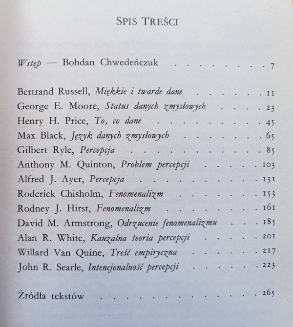 Filozofia percepcji / Fragmenty filozofii analitycznej