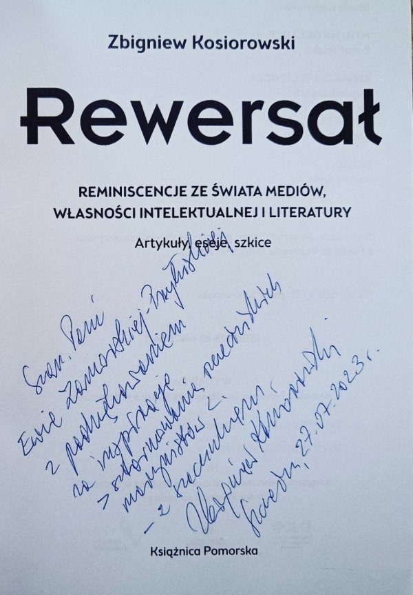 Zbigniew Kosiorowski Rewersał [dedykacja autorska]
