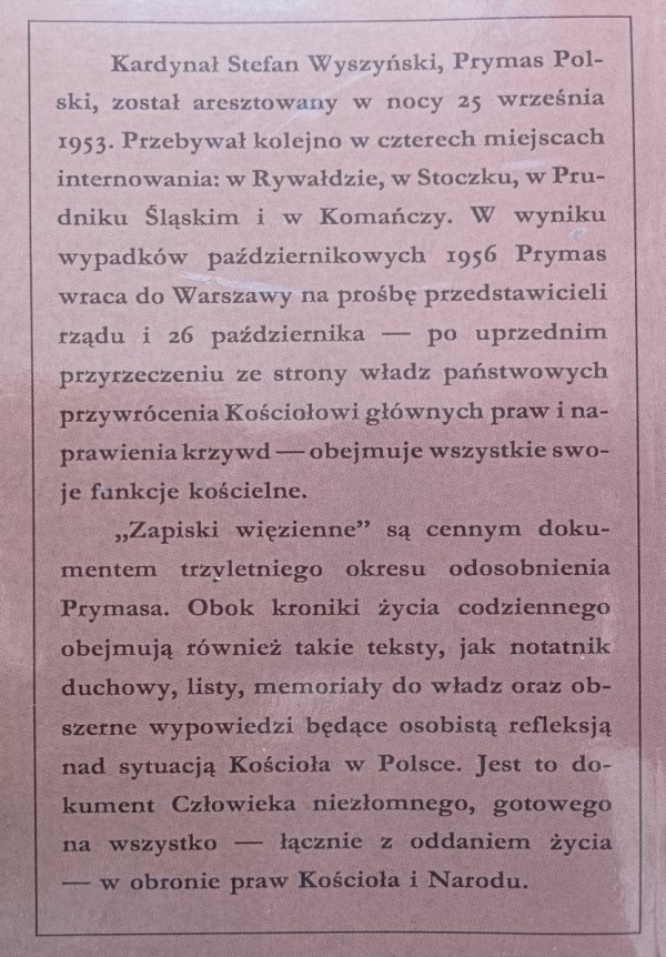 Kardynał Stefan Wyszyński Zapiski więzienne