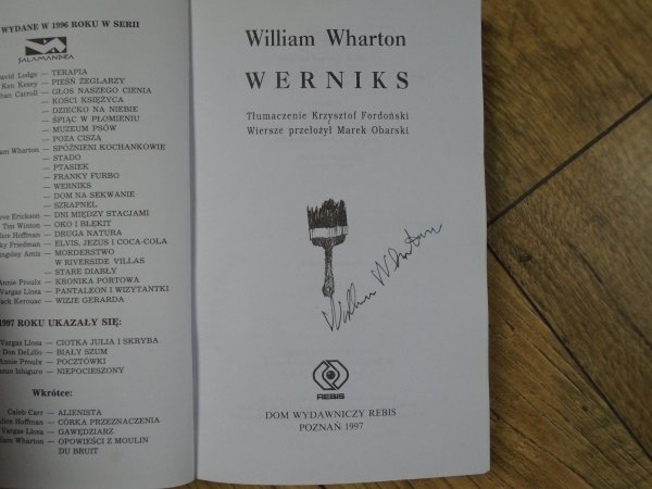 William Wharton • Werniks [autograf autora]