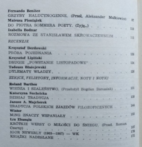 Pismo literacko-artystyczne 1/1988 • Karl Jaspers, Fryderyk Nietzsche, Roland Barthes
