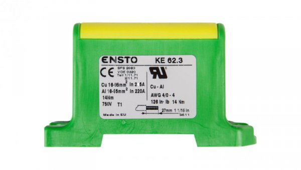 Złączka szynowa 2-przewodowa 16-95mm2 zielono-żółta KE62.3
