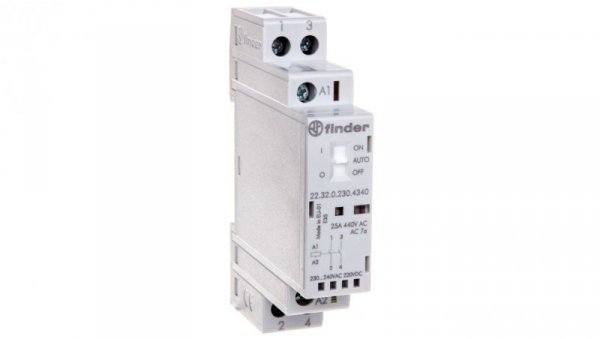 Stycznik modułowy 2Z 25A 230V AC/DC funkcja Auto-On-Off, wskaźnik zadziałaniua + LED 17,5mm 22.32.0.230.4340