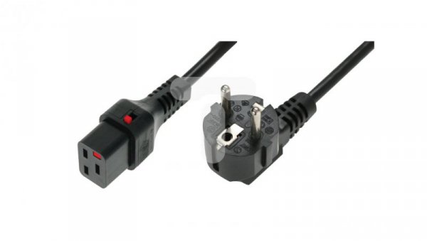 Kabel zasilający serwerowy 3x1,5 Schuko kątowy/IEC C19 prosty M/Ż czarny IEC-EL262S /2m/