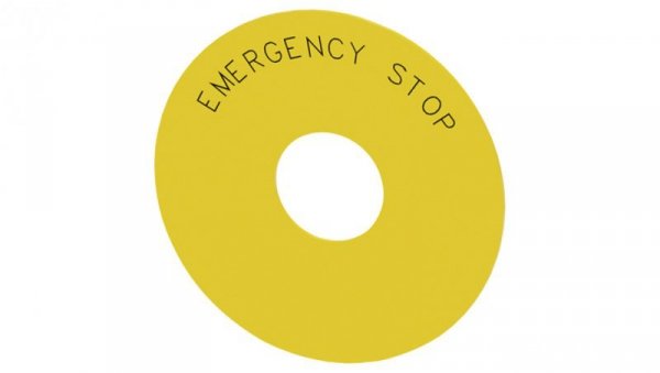 Etykieta żółta samoprzylepna 75mm do otworów 22mm inskrypcja /EMERGENCY STOP/ SIRIUS ACT 3SU1900-0BC31-0DA0