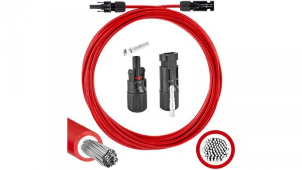 Przedłużacz solarny kabel 4mm2 z wtykami typu MC4 czerwony 20m