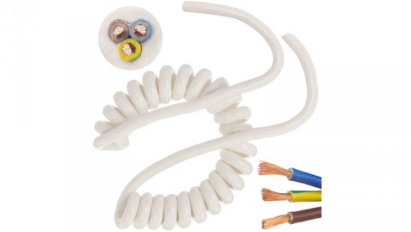 Przewód OMY spiralny H03VVH8-F 3x0,75 0,16m / 0,9m biały