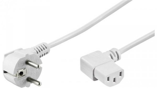 Kabel zasilający 230V 10A IEC320 C13 kąt 1,5m biał