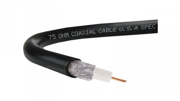 Przewód antenowy zewnętrzny żelowany 75ohm RG 6 1,0/4,8/7,0 Cu czarny /305m/