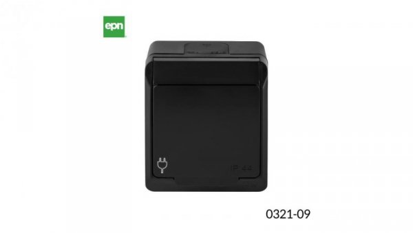 HERMES IP44 gniazdo natynkowe pojedyncze z uziemieniem 2P+Z czarne 0321-09