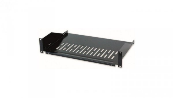 Półka 2U 400mm rack 19, 2 pkt mocowania, perforowana czarna