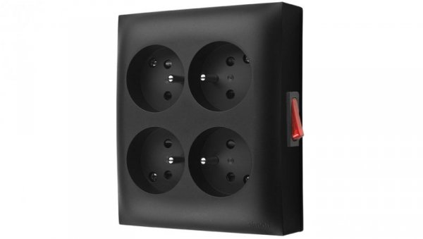 Simon Aquaclick Gniazdo IP20, 4-krotne z uziem., z wbudowanym wyłącznikiem czarny ACGZN4W1/49