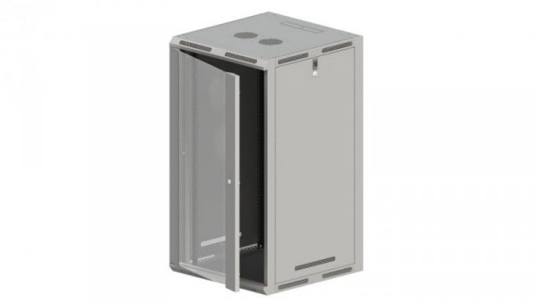 Szafa rack wisząca/stojąca 19 cali 21U 600x500, niedzielona, drzwi szklane, kolor szary FLAT PACK