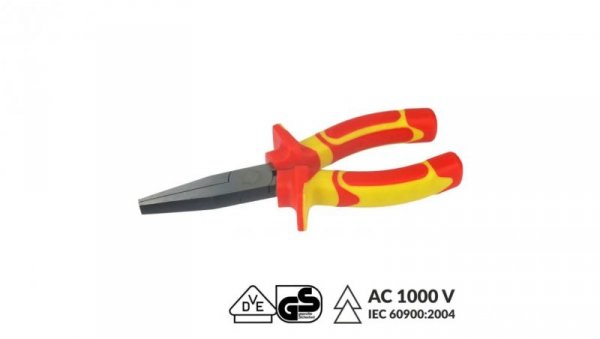 Szczypce wydłużone płaskie elektrotechniczne 160mm VDE 1000V n-vde12