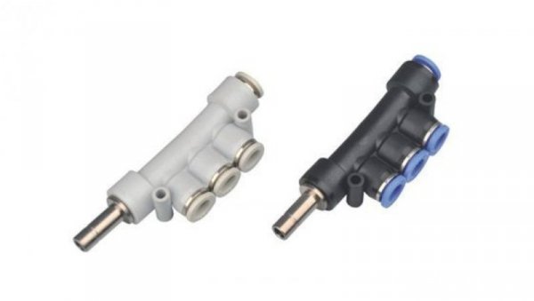 Rozdzielacz wtykowy T wielosegmentowy fi 10mm 3x8, tworzywo sztuczne/mosiądz niklowany, 224.010-8