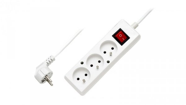 Przedłużacz z wyłącznikiem 3-gniazda z/u 10A 1,5m /OMY 3x1/ biały PS-370WS T-106090