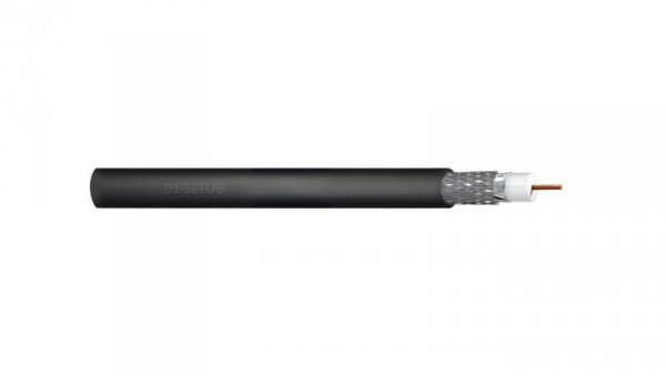 Kabel koncentryczny DIGITUS RG-6 75 Ohm ekran (2x folia +oplot 77) Fca PE czarny szpula DK-RG6-O-5 /500m/