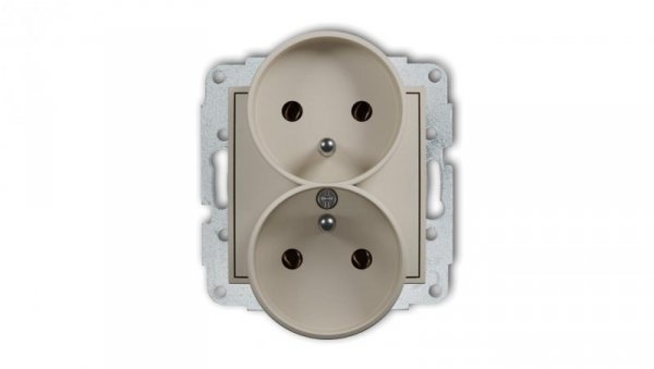 MINI Mechanizm gniazda podwójnego do ramki z uziemieniem 2x(2P+Z) (bez przesłon torów prądowych) taupe 60MGPR-2z