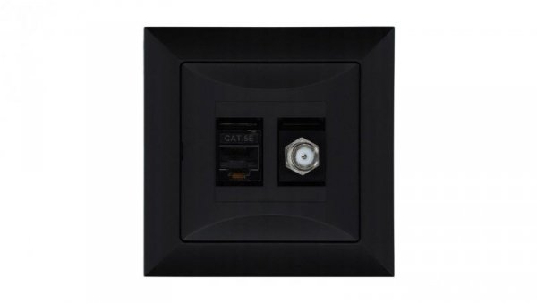 Gniazdo podtynkowe typu F + gn. RJ-45 Pola czarny, 33205