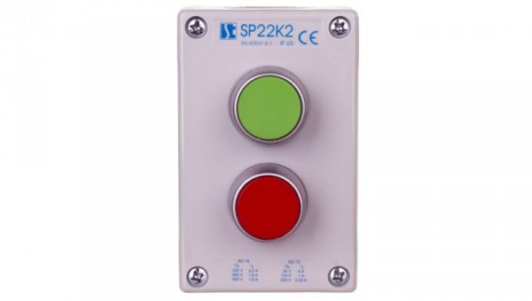Kaseta sterownicza 2-otworowa z przyciskami zielony/czerwony szara IP65 SP22K201-1