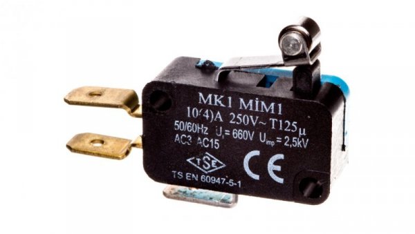 Wyłącznik krańcowy miniaturowy, 1CO, dźwignia krótka z metalową rolką, T0-MK1MIM1