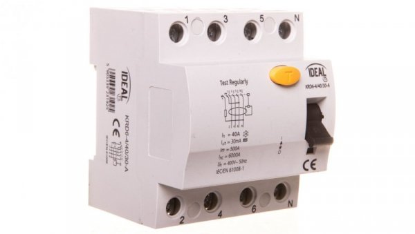 Wyłącznik różnicowoprądowy 4P 40A 0,03A typ A KRD6-4/40/30-A VDE 23192