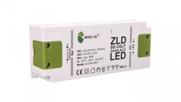 Zasilacz LED 24V DC 80W ZLD 80-24LF 3,3A 19724-9012