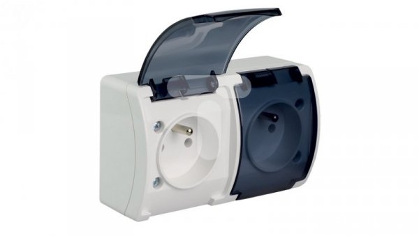 Koala Gniazdo podwójne z/u (2x2P+Z) n/t IP44 białe z klapką dymną VG 162-51 61.385