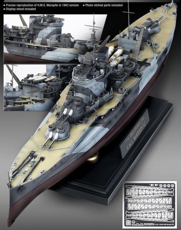 HMS Warspite 1/350, Academy kit + PE (White Ensign Models
