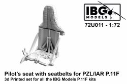 IBG 72U011 Pilot's Seat w/Seatbelts for PZL/IAR P.11F -3D Printed Set 1/72 