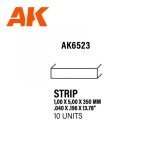 AK Interactive AK6523 STRIPS 1.00 X 5.00 X 350MM – STYRENE STRIP – (10 UNITS)
