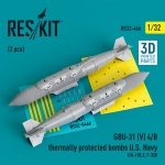 RESKIT RS32-0466 GBU-31 (V) 4/B thermally protected bombs U.S. Navy (2 pcs) (F/A-18E, F-35B) (3D Printed) 1/32