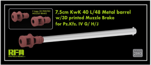 Rye Field Model 2083 7,5 cm KwK 40 L/48 Metal Barrel w/ 3D Printed Muzzle Brake for Pz.Kfz. IV G/H/J 1/35