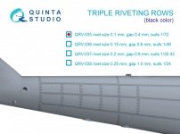 Quinta Studio QRV-035 Triple riveting rows (rivet size 0.10 mm, gap 0.4 mm, suits 1/72 scale), Black color, total length 6.6 m/22 ft