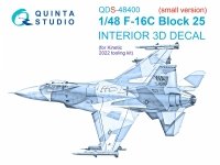 Quinta Studio QDS-48400 F-16C block 25 3D-Printed coloured Interior on decal paper (Kinetic 2022 tool) (Small version) 1/48