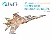 Quinta Studio QD+48559 MiG-25RBF 3D-Printed & coloured Interior on decal paper (ICM) (with 3D-printed resin parts) 1/48
