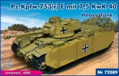 PST 72089 Pz.Kpfw.753(r) E Mit 7,5 KwK 40 Heavy Tank 1/72