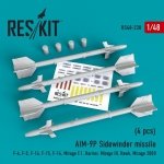 RESKIT RS48-0238 AIM-9P Sidewinder  missile (4 pcs) 1/48
