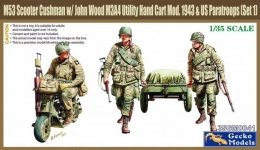 Gecko Models 35GM0041 M53 Scooter Cushman w/John Wood M3A4 Utility Hand Cart Mod.1943 & US Paratroops 1/35