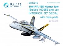 Quinta Studio QD48216 F/A-18D Late 3D-Printed & coloured Interior on decal paper with resin parts (Kinetic) 1/48
