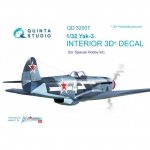 Quinta Studio QD32007 Yak-3 3D-Printed & coloured Interior on decal paper (for Special Hobby kit) 1/32