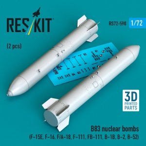 RESKIT RS72-0590 B83 nuclear bombs (2 pcs) (F-15E, F-16, F/A-18, F-111, FB-111, B-1B, B-2, B-52) (3D Printed) (1/72)