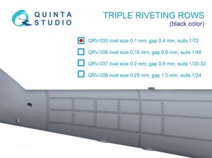 Quinta Studio QRV-035 Triple riveting rows (rivet size 0.10 mm, gap 0.4 mm, suits 1/72 scale), Black color, total length 6.6 m/22 ft
