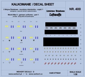Weikert Decals DEC400 Mundury niemieckie - część 1 - luftwaffe - personel lotniczy i spadochroniarze 1/35