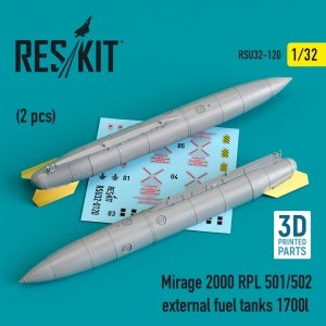 RESKIT RSU32-0120 MIRAGE 2000 RPL 501/502 EXTERNAL FUEL TANKS 1700LT (2 PCS) (3D PRINTED) 1/32