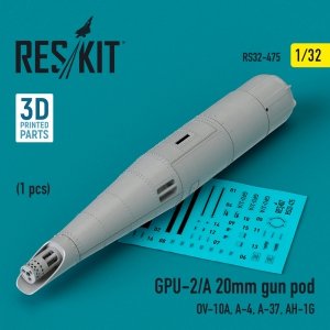 RESKIT RS32-0475 GPU-2/A 20mm gun pod (1 pcs) (3D Printed) 1/32